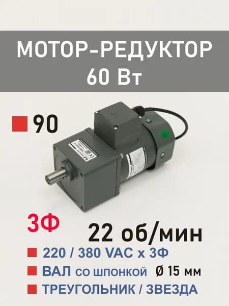 90YS60WGY38H 90GF60H15 трёхфазный мотор-редуктор 60 Вт 22 об*мин 220, 380 В переменного тока
