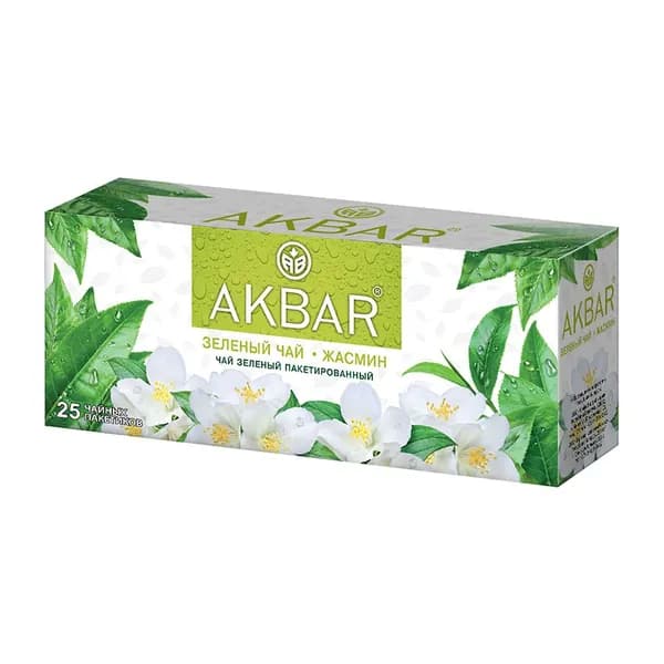 Akbar Зеленый чай с жасмином, 25 пакетиков по 2 г, 1 уп./