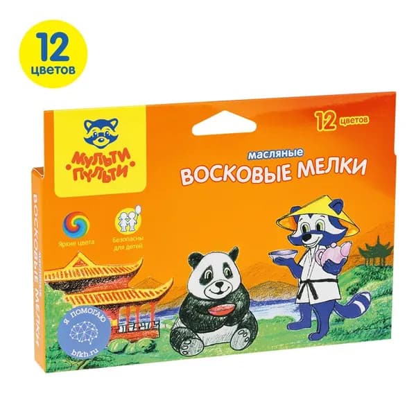 Мелки масляные Мульти-Пульти "Енот в Китае", 12цв., шестигранные, картон, европодвес (OC_10455)