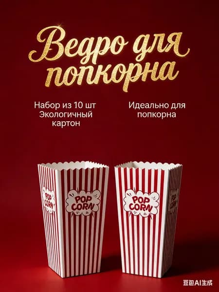 подарочная упаковка, ведро для попкорна, картон, набор 10 шт, маленькие коробки для угощений на празднике