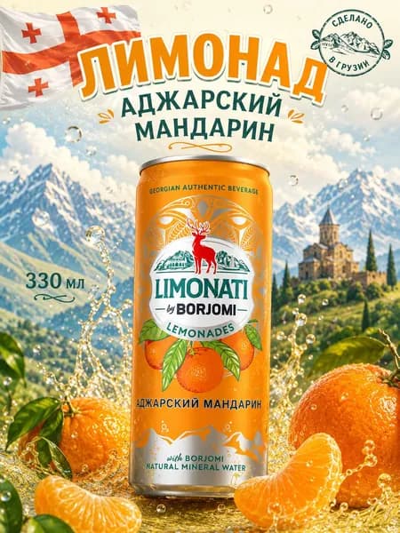 Borjomi, Напиток газированный Аджарский Мандарин, 330 мл, Россия