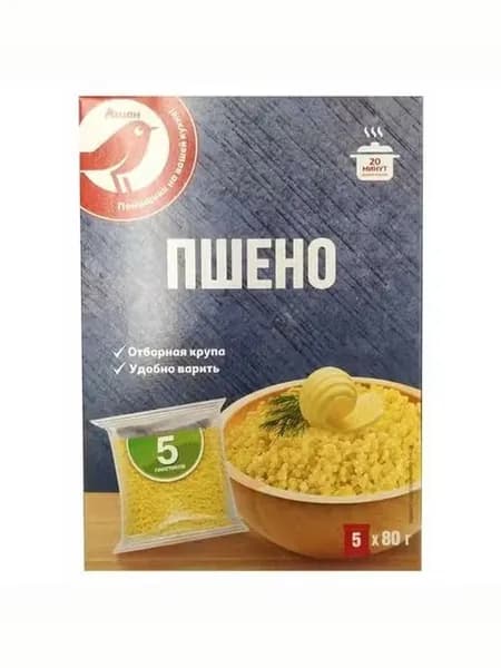 Пшено АШАН Красная птица шлифованное в пакетиках 80 г х 5 шт