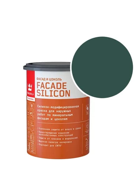 Краска фасадная Tikkurila/Tikkivala Facade Silicon силикон-акриловая RAL 6005 (Зеленый мох - Moss green) 0,9 л