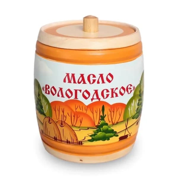 Вологодское масло 82,5% 450 гр в бочонке Пейзаж ВМК