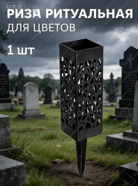 Ритуальная ваза ажурная квадратная на кольце для цветов, черная, 6*27.5 см, 1 шт