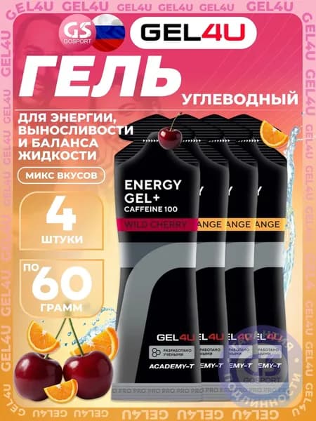 Гель питьевой GEL4U Energy Gel MIX 4 x 60 г, Апельсин, Вишня