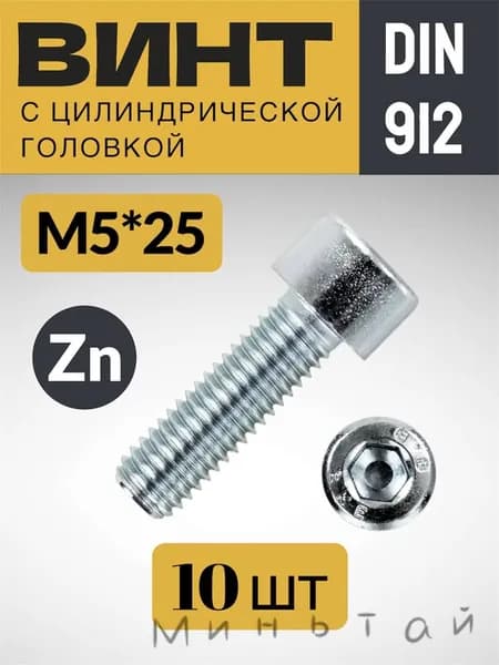 Винт M5 x 5 x 25 мм, головка: Цилиндрическая, 10 шт.