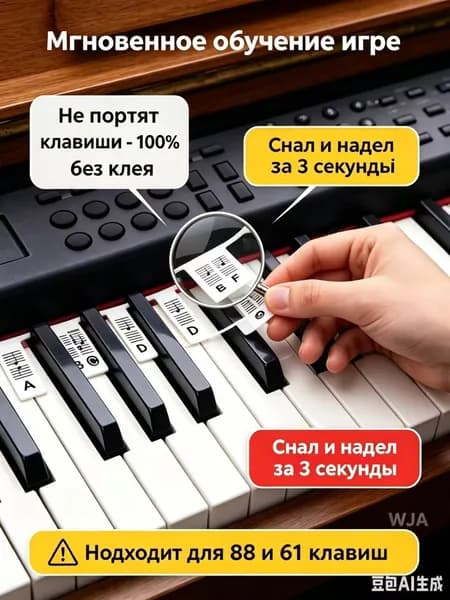 Силиконовая лента с нотами для пианино, 88 клавиш - многоразовые обучающие накладки без клея, для синтезатора и начинающих музыкантов