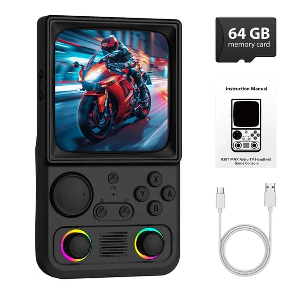 AISLPC Игровая консоль R36T MAX, 4,0-дюймовый ЭЛТ-экран в стиле ретро, 4000 мАч,64G, поддержка Wi-Fi,черный