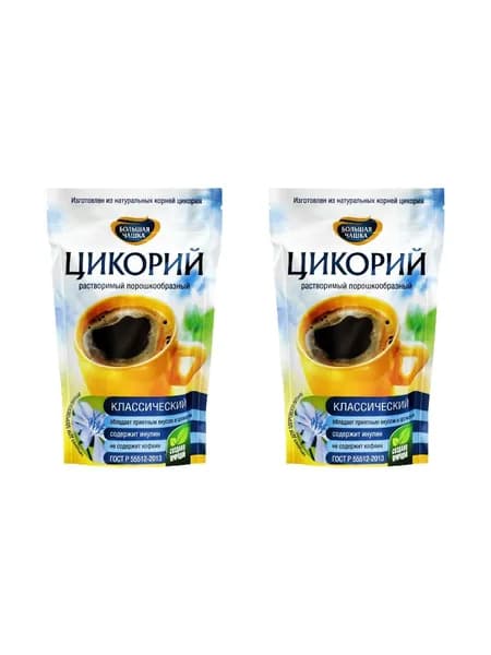 Большая Чашка Цикорий растворимый натуральный порошкообразный классический 85 г, 2 шт