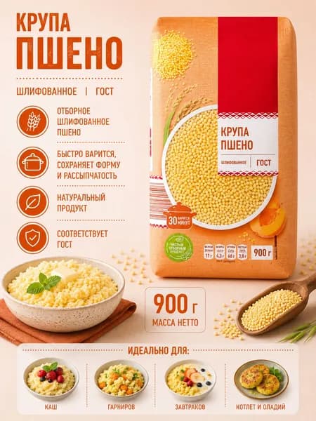 Пшено 900г шлифованное