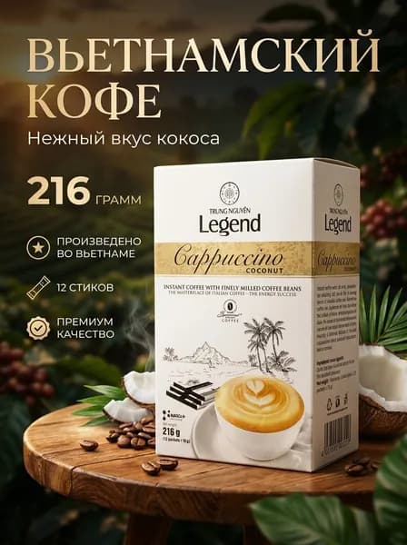 Вьетнамский растворимый кофе Trung Nguyen Legend Капучино с Кокосом 3в1, 12шт х 18г