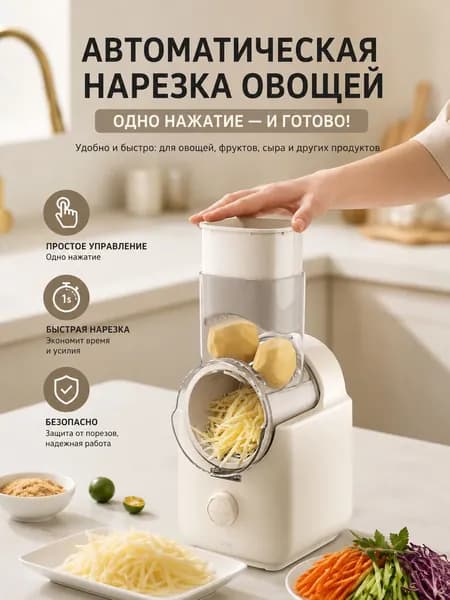 Автоматическая овощерезка Q6, электрическая терка для овощей и фруктов, измельчитель для сыра, картофеля и моркови, белая