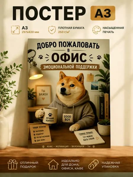 Смешной постер с собакой прикольный подарок собачнику