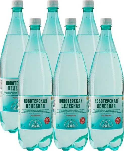 Вода Новотерская "Целебная", лечебно-столовая, сильногазированная, 6 шт х 1.5 л