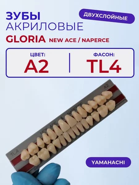 Зубы акриловые A2, TL4, двухслойные, YAMAHACHI, GLORIA New Ace и Naperce