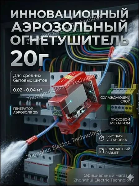 Автономная установка аэрозольного пожаротушения, автоматический огнетушитель для автомобиля, электрощита и ИБП, крепление на DIN-рейку, термоактивирующийся, 20г