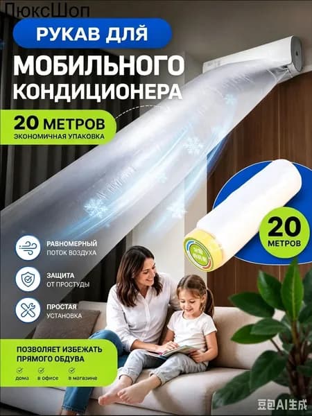 рукав для мобильного кондиционера 20 м, воздуховодная плёнка, крепкая лента в комплекте, экономия электроэнергии