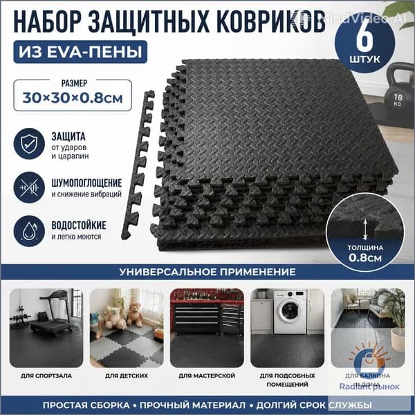 Спортивное напольное покрытие, 6шт, 30*30 см