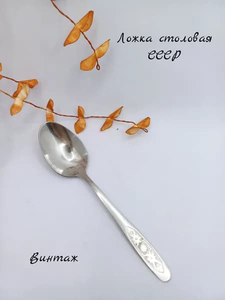 Ложка столовая с растительным рисунком винтажная, нержавеющая сталь, СССР