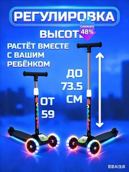 Самокат трехколесный, черный