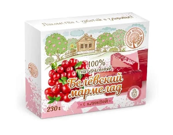Мармелад БЕЛЕВСКИЙ натуральный пластовой КЛЮКВА /картон/ 230г