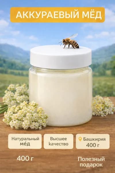 Аккураевый мёд Натуральный,без сахара 400г. Нежная польза !