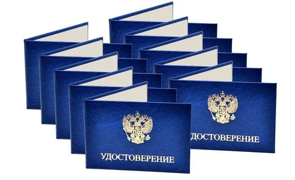 Удостоверение синее. С оттиском "УДОСТОВЕРЕНИЕ + герб РФ". Без форзацев. 10шт