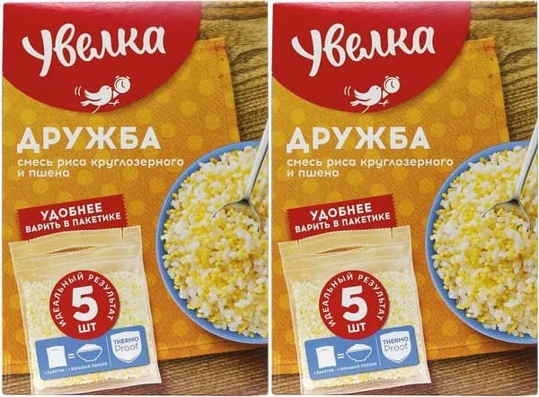Смесь круп Увелка Дружба рис круглозерный и пшено в пакетиках для варки 5 шт х 80 г, комплект: 2 упаковки по 400 г