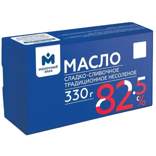 Масло сладкосливочное Традиционное несоленое Молочный знак 82.5%, 330г