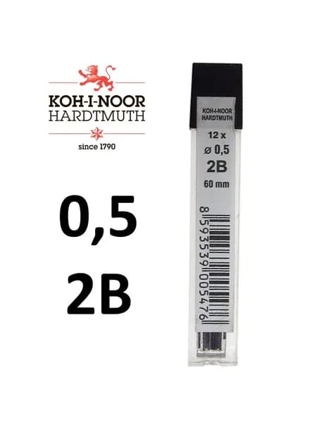 Грифели запасные 0,5 мм, 2B, KOH-I-NOOR, КОМПЛЕКТ 12 шт., 4152/2B
