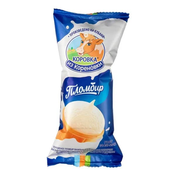 Мороженое пломбир Коровка из Кореновки в вафельном стаканчике 15% 100 г