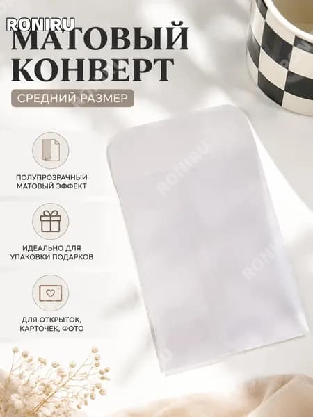 Матовый полупрозрачный конверт из кальки для открыток и подарочной упаковки, средний