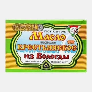 Масло сливочное Крестьянское 72.5%, из Вологды , 180 г 2 шт