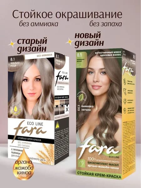 Краска для волос пепельно-русый без аммиака FARA Eco Line тон 8.1 стойкая крем-краска