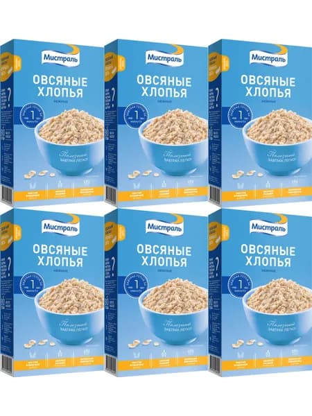 Хлопья Мистраль Нежные овсяные 400 г, набор: 6 штук