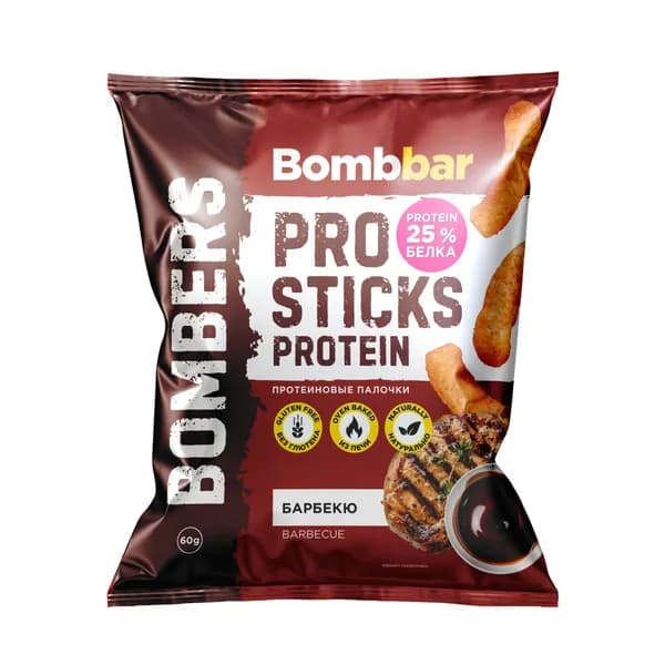 Bombbar Чипсы протеиновые палочки без глютена Барбекю, 60г