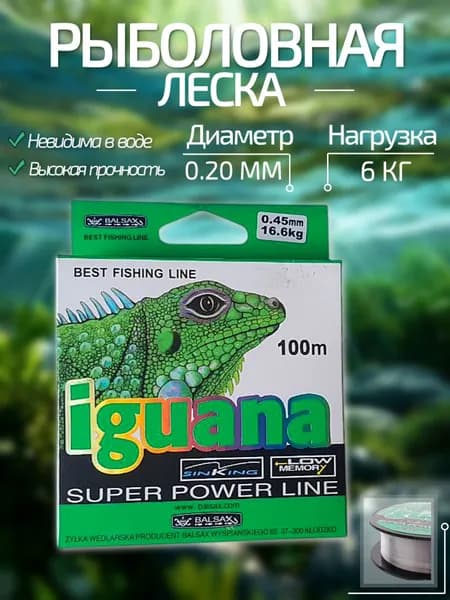 Леска для рыбалки монофильная Balsax Iguana 100 м, 0.20 мм/6кг