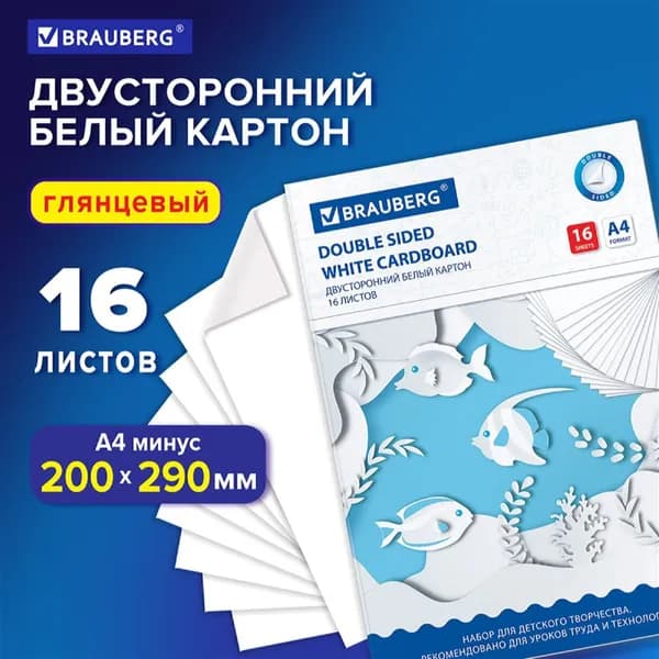 Белый картон для школы набор А4 двусторонний глянцевый 16 листов