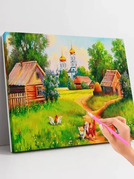 Алмазная мозаика на подрамнике 40х50 "Деревня"