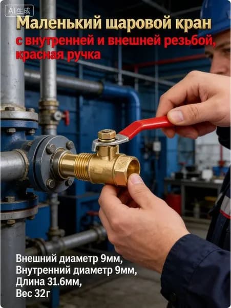 Кран шаровой, внутренняя/наружная резьба , ручка