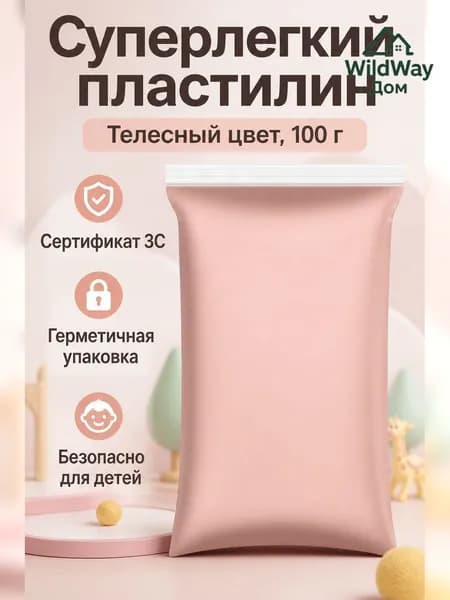 Пластилин сверхлегкий бежевый 100 г, для лепки и творчества, не липнет к рукам