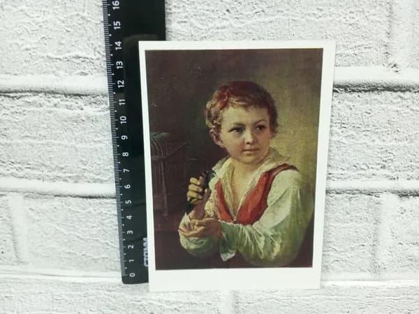 Канцелярия антикварная винтажная Открытка Мальчик с птицей Художник Тропинин