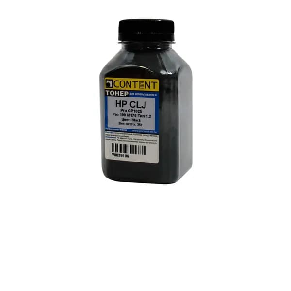 Тонер Content для HP CLJ Pro CP1025/Pro 100 M175, Тип 1.2, Bk, 35 г, банка, Черный (black)