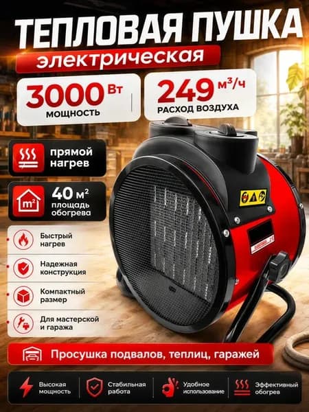 Обогреватель для дома электрический 3кВт тепловентилятор