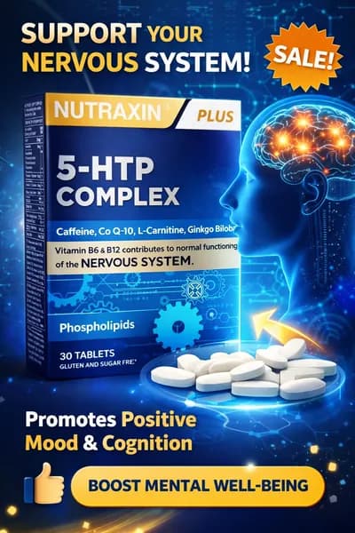Nutraxin 5-HTP Complex, 30 таблеток, БАД для нервной системы, витамин B6 и B12, L-карнитин, коэнзим Q10, гинкго билоба