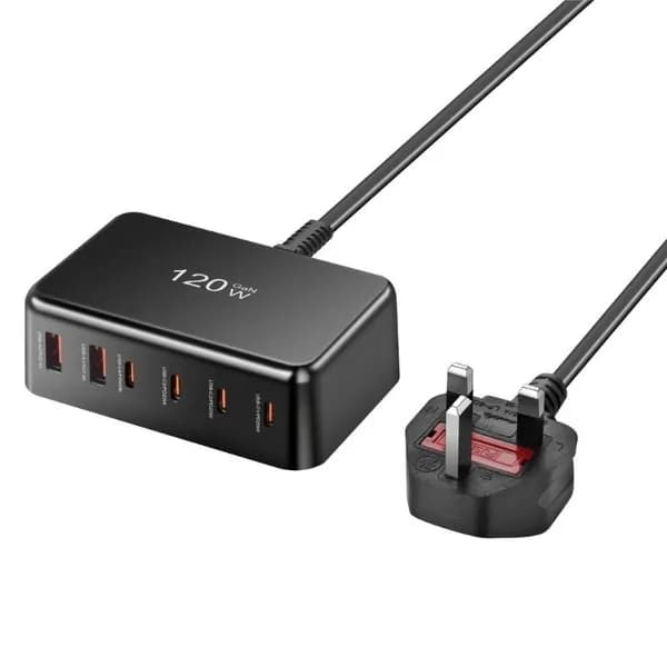 Многопортовое USB C Настольное зарядное устройство USB Зарядный хаб с 120W Компактный дизайн, Черный - UK