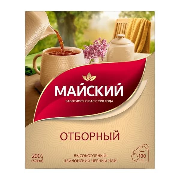 Чай черный Майский Отборный цейлонский 100пак 200г