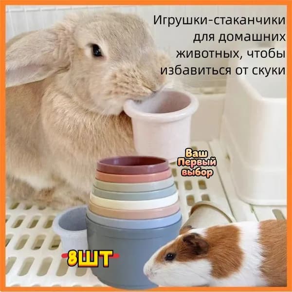 Стаканчики для сталкивания - игрушка грызунов: кролик, морская свинка, шиншилла, белка. умственного развития