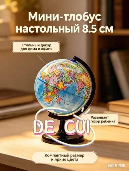 Глобус настольный сувенирный 8.5 см, политическая карта мира - маленький интерьерный глобус для декора, подарок ребенку и в офис